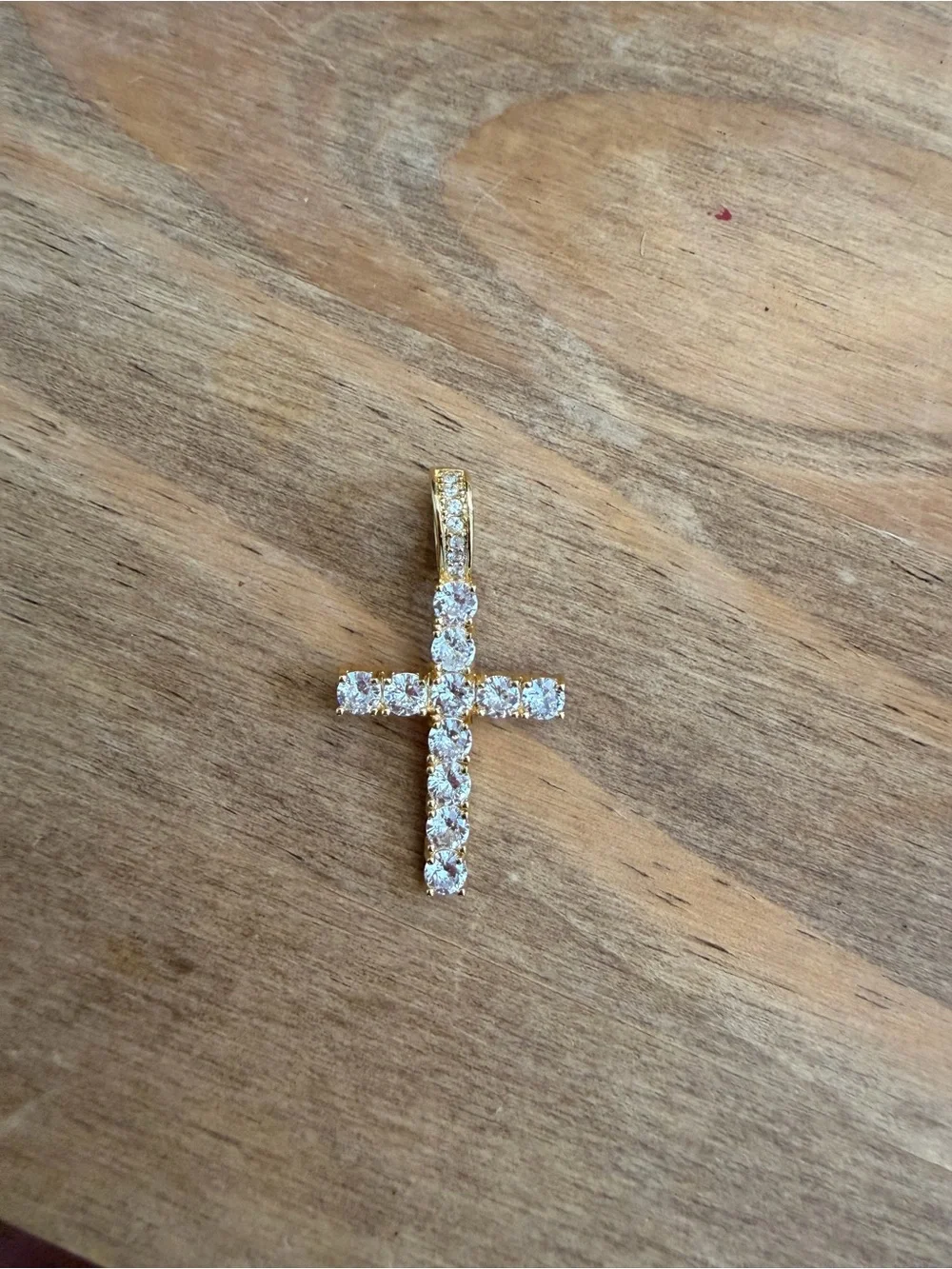 Gold Cross Pendant with Clear Stones - Classic Women's Jewelry